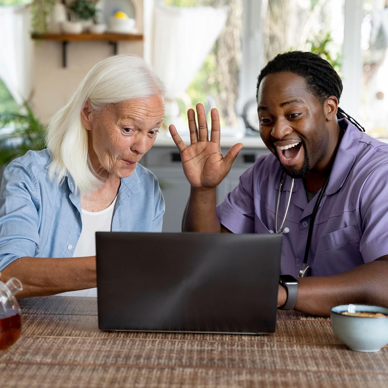 Excited patients on video call