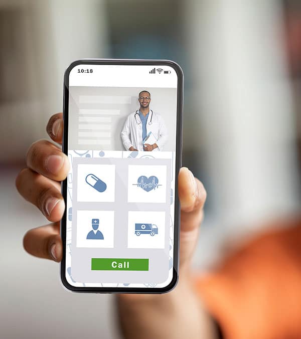 person holding mobile phone with app